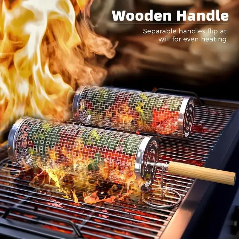 Outdoor Camping Grill - Food Grade Stainless Steel Round Rolling
