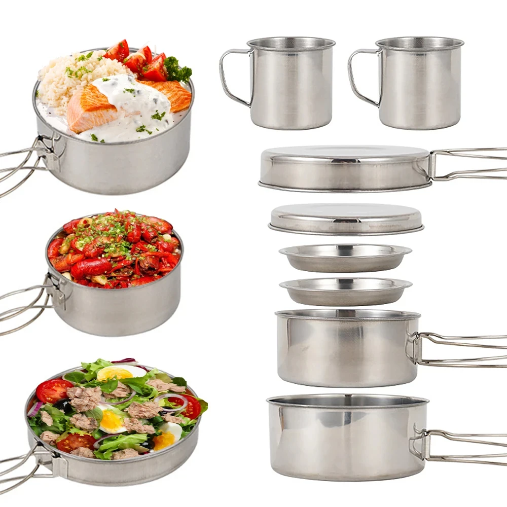 8pcs/Set Camping Cookware Mess - đánh giá và giá Outdoor Camping Kitchen Table